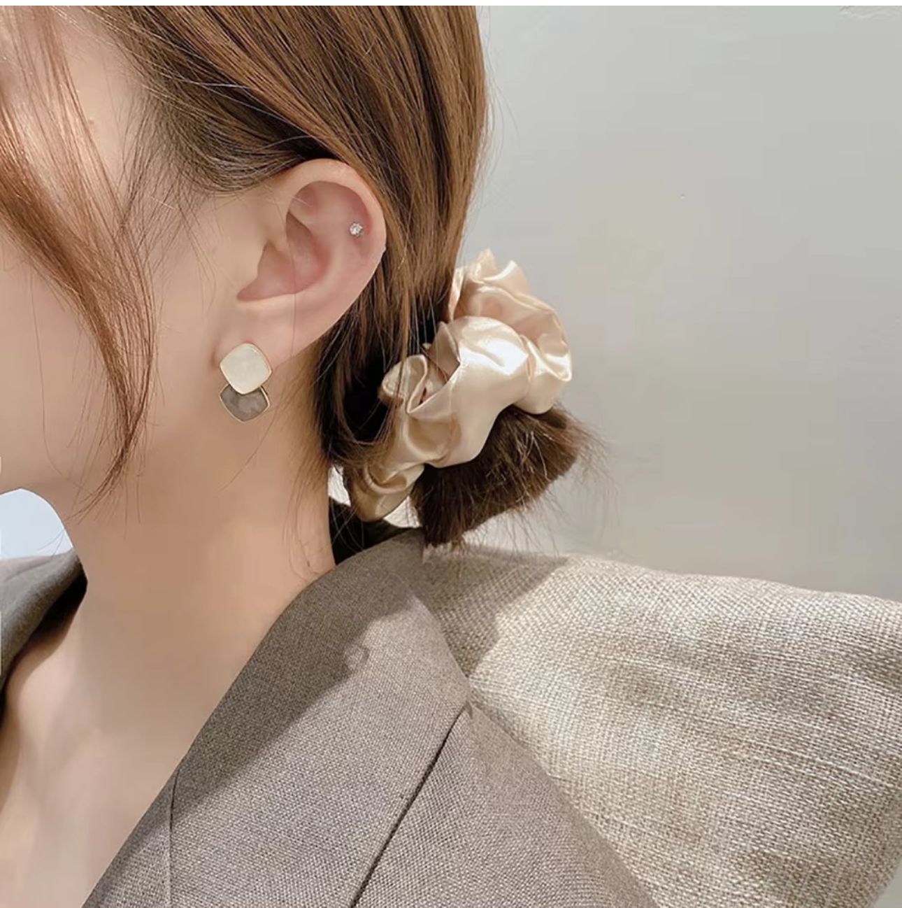 Dual Tone Enamel Geometric Earrings (Brown) - KE461