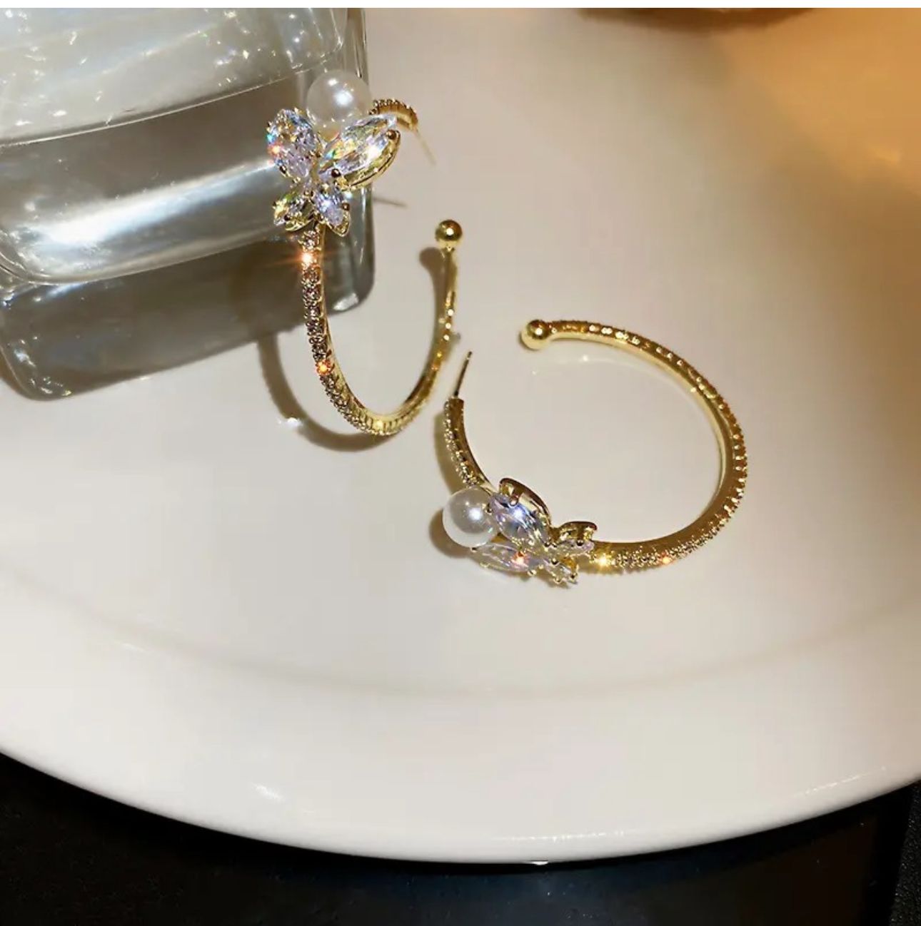 Crystal Butterfly Hoop Korean Earrings - KE462