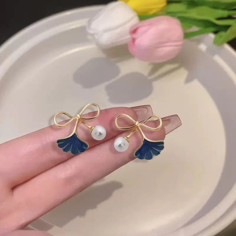 Fresh forest Korean earrings - Blue - KE469