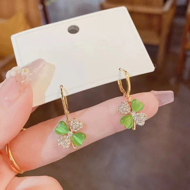 Korean new four-leaf flower earrings - Green - KE471