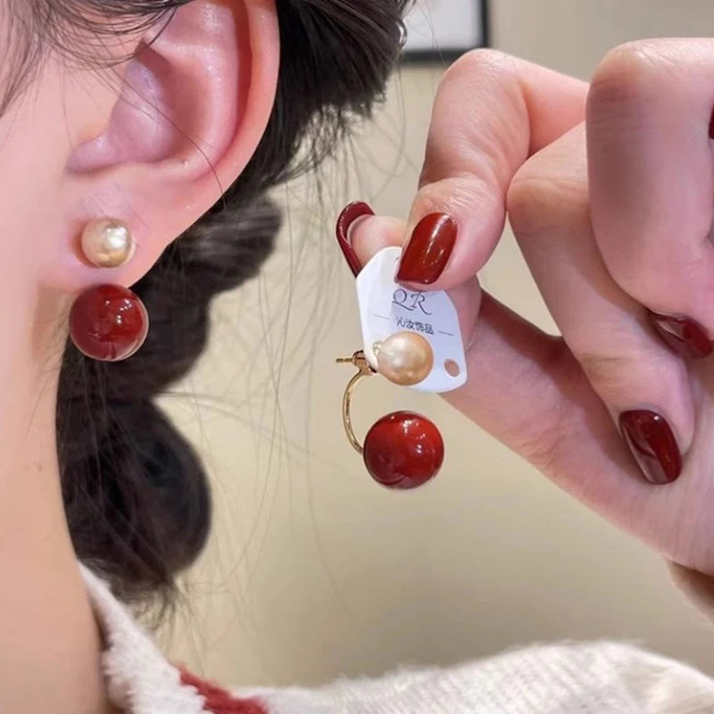 Retro ball earrings - Maroon - KE475