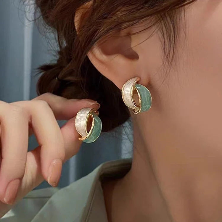 Cross arc Korean earrings - Lake Blue - KE477