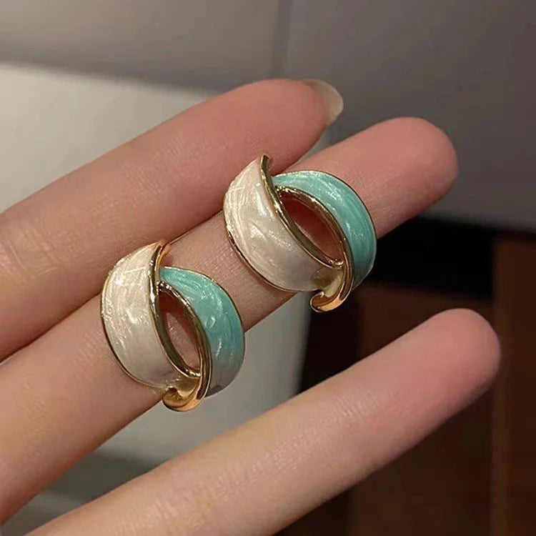 Cross arc Korean earrings - Lake Blue - KE477