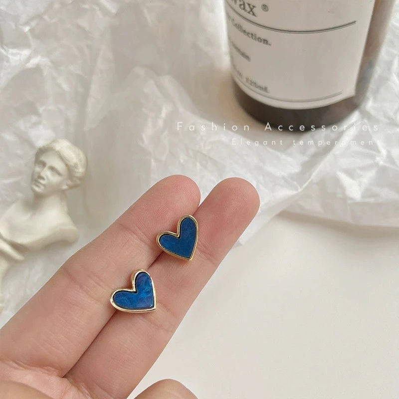 Love heart earrings - Blue - KE478