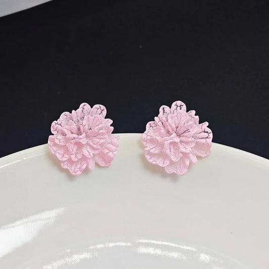 Korean Pink camellia flower Stud earrings - KE479