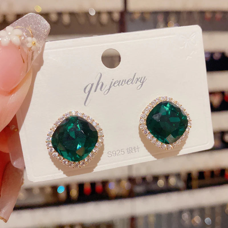 Green Zircon Crystal Earrings Luxury Diamond Earrings - KE483
