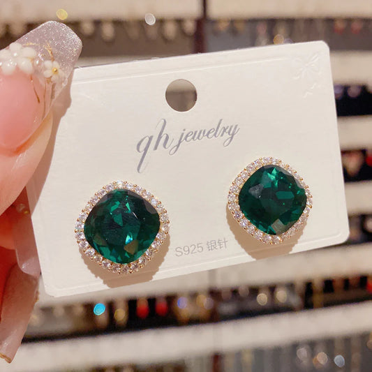 Green Zircon Crystal Earrings Luxury Diamond Earrings - KE483