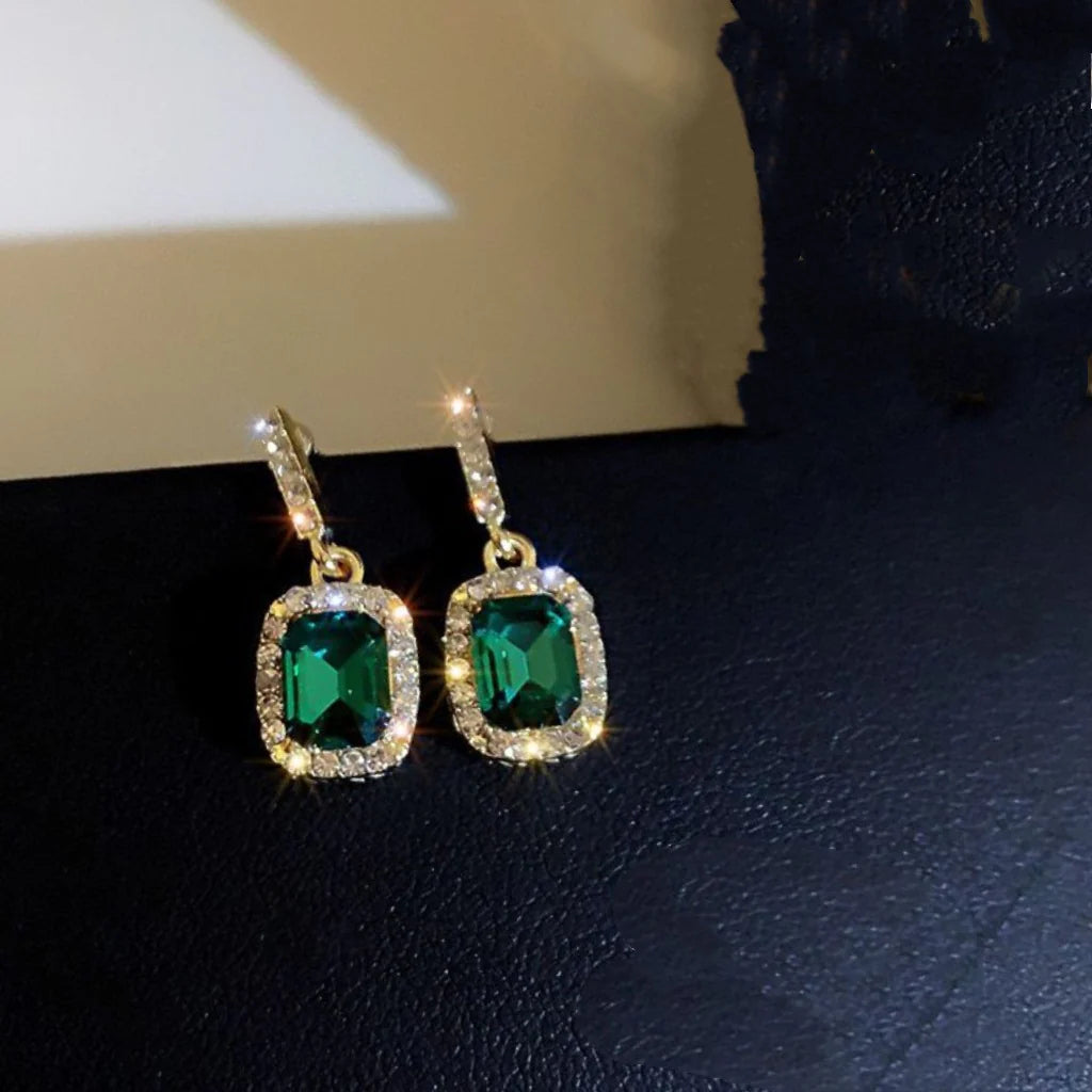 Green - Gem Stone Princess Korean Earrings - KE488