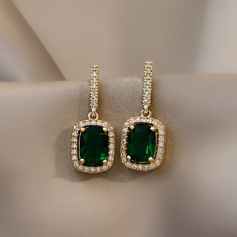 Green - Gem Stone Princess Korean Earrings - KE488