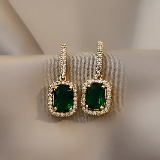 Green - Gem Stone Princess Korean Earrings - KE488