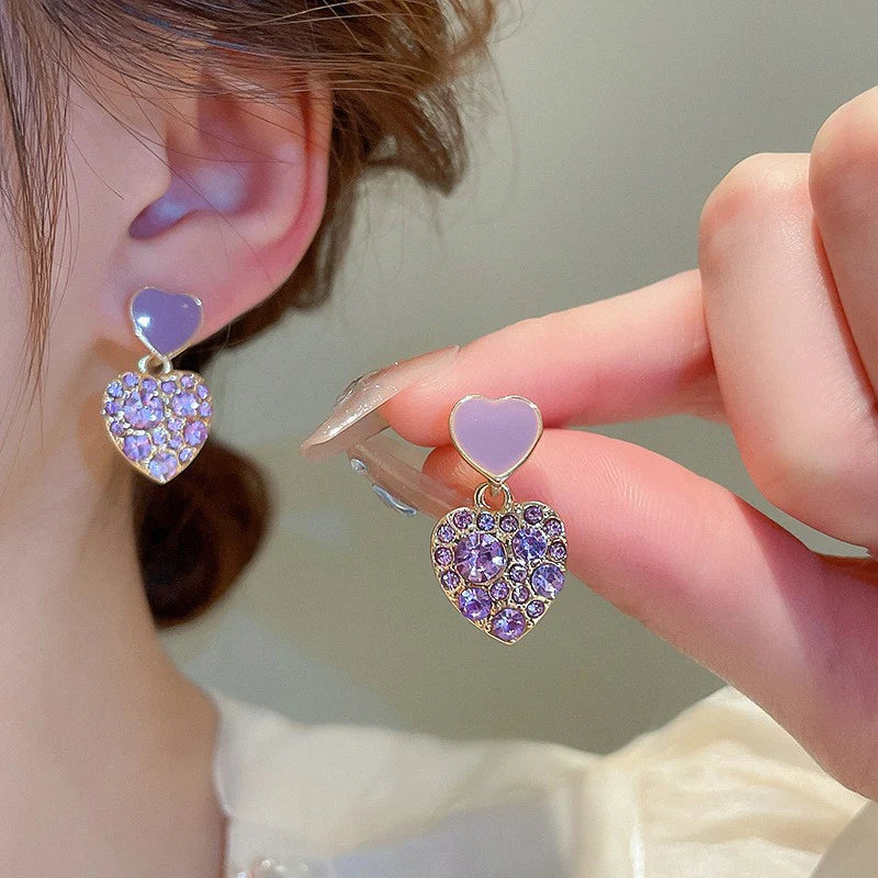 Purple heart Korean earrings - KE490