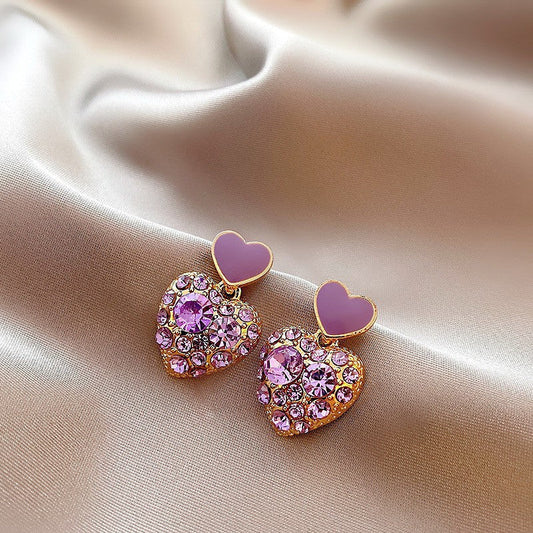Purple heart Korean earrings - KE490