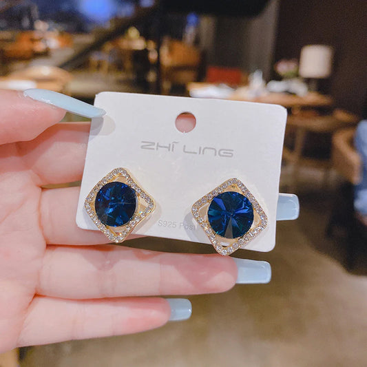 Blue - Japanese and Korean super fairy fresh crystal diamond earrings - KE492