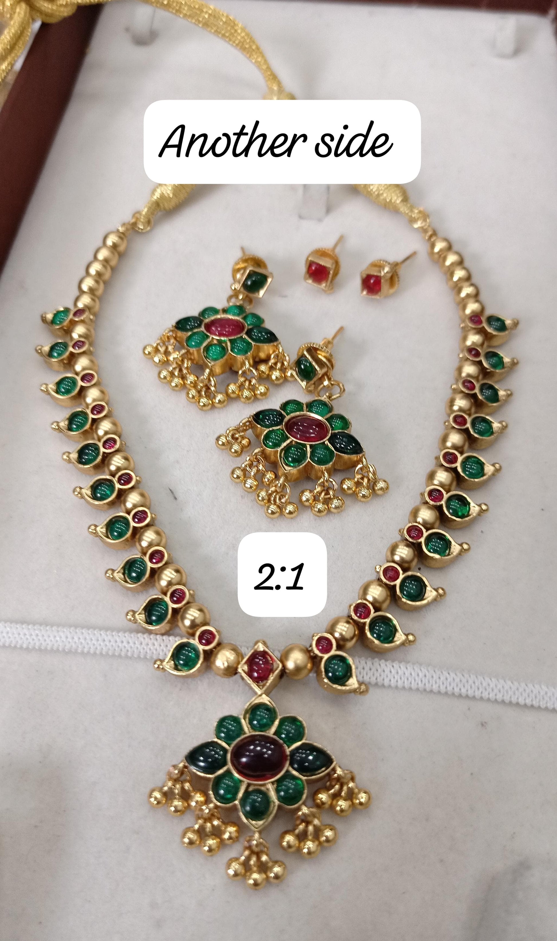 2 in 1 Kempu Stone Jewellery set with Earrings - SHTC1481