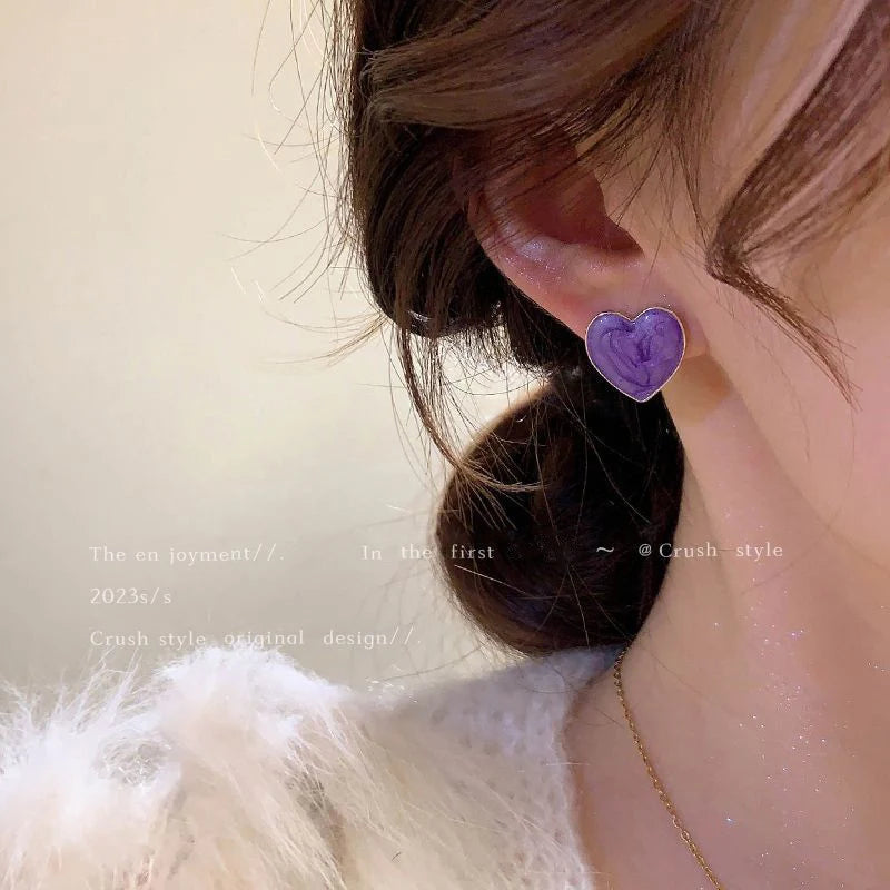 Super fairy taro purple heart Korean earrings - KE504