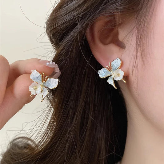 Korean gradient crystal butterfly flower earrings - KE505