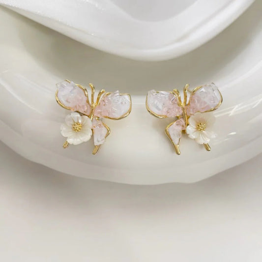 Korean gradient crystal butterfly flower earrings - KE506