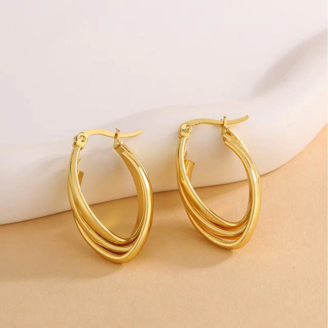 Anti Tarnish Oval multi layer Hoop Korean Earrings - KE562