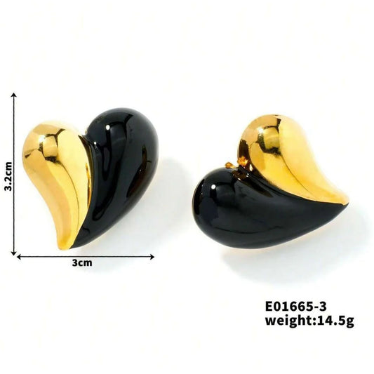 Anti tarnish coloured heat Korean earrings - Black - KE569