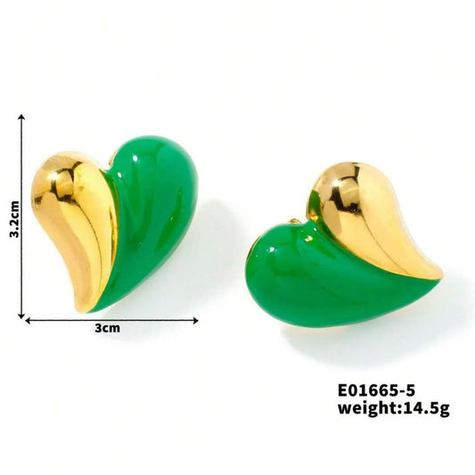 Anti tarnish coloured heat Korean earrings - Green - KE570