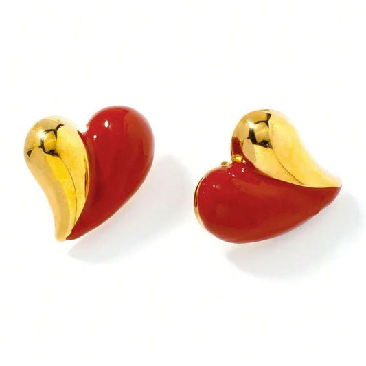 Anti tarnish coloured heat Korean earrings - Red - KE571