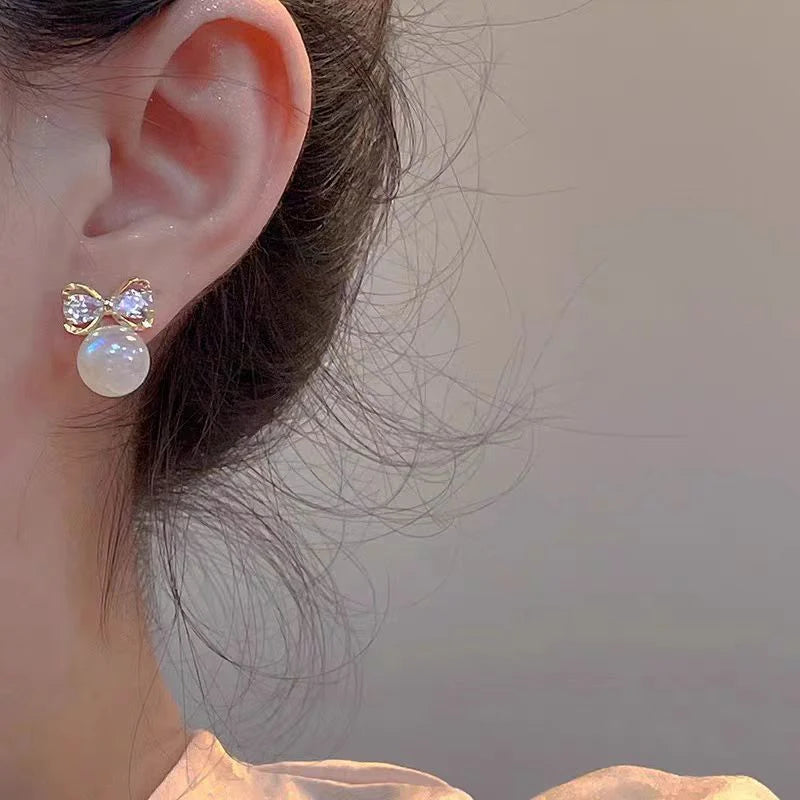 Mermaid Pearl Bow Korean Earrings - KE573