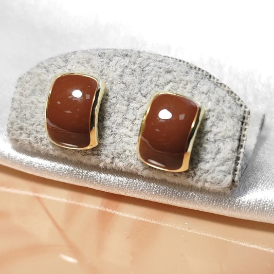 Oil drop arc Korean earrings (Dark Brown) - KE574