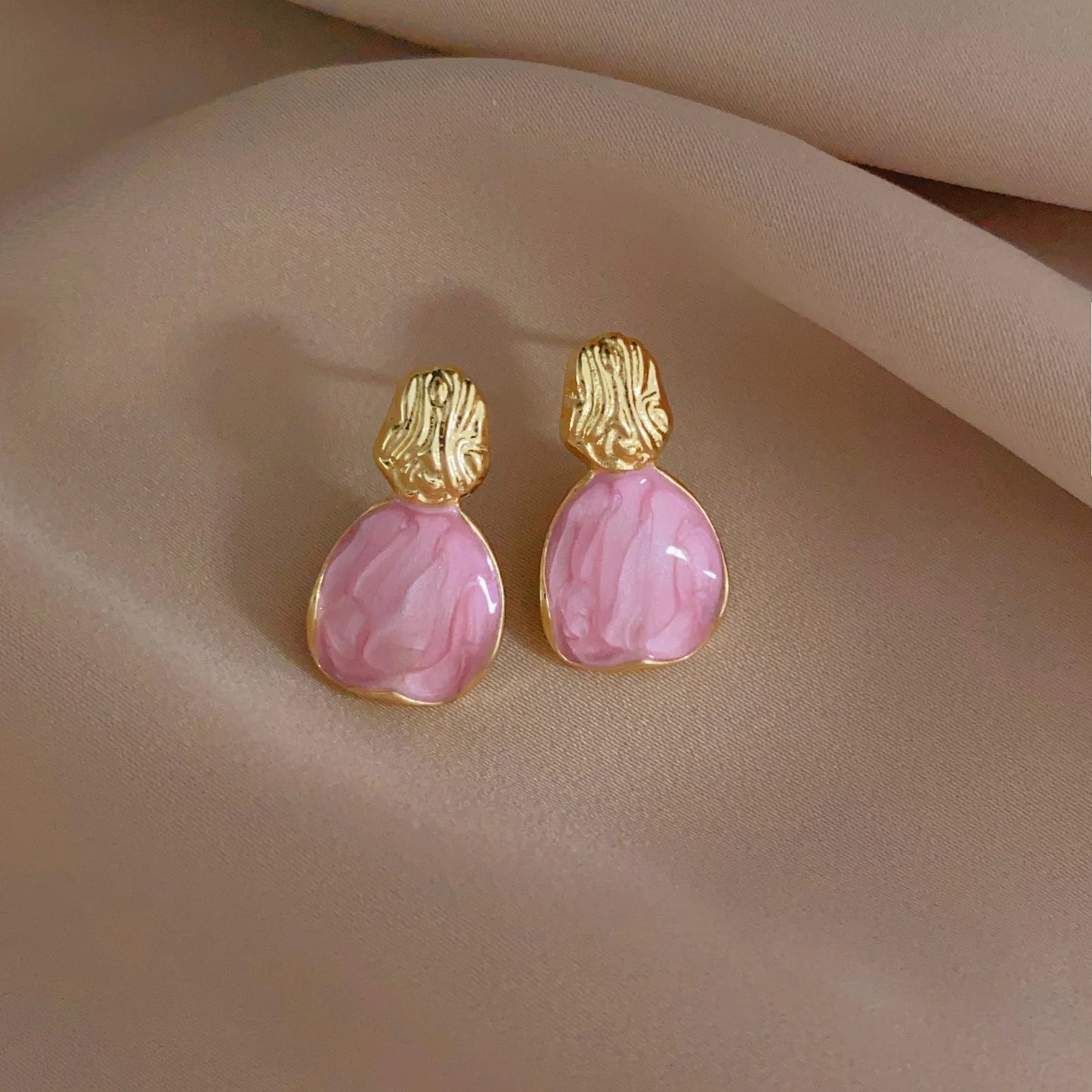 Super Fairy Pink Geometric Retro Hong Kong Style Earrings - KE580