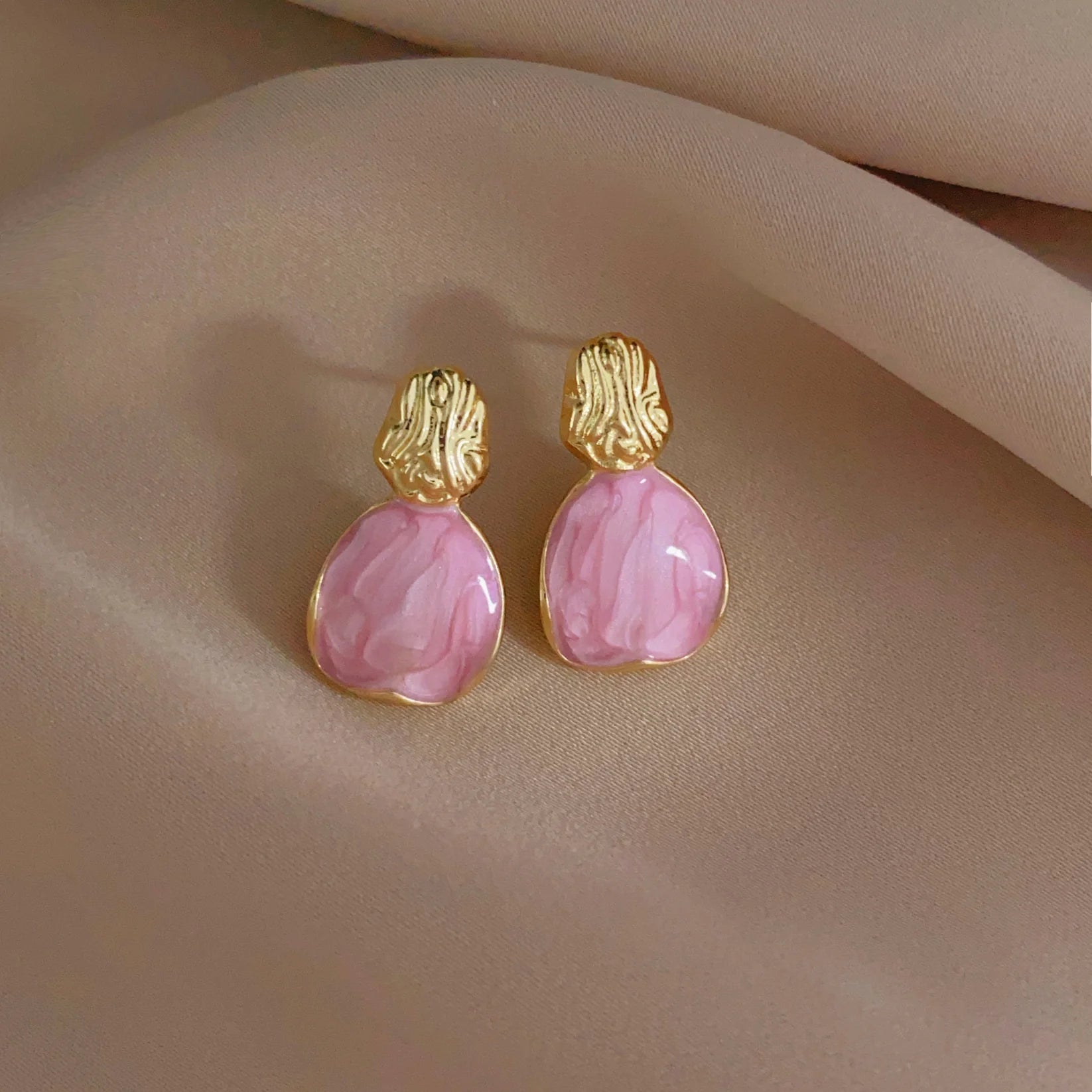 Super Fairy Pink Geometric Retro Hong Kong Style Earrings - KE580