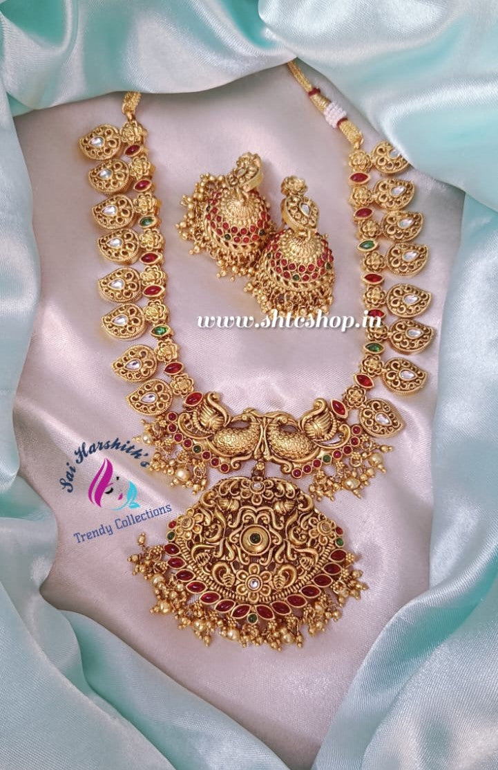 Matte Finish Kempu Bridal Necklace - SHTC581