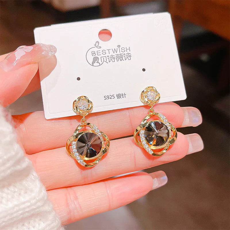 Black Stone Korean Earrings - KE584