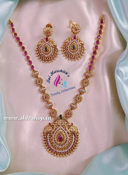 Matte Finish Kempu Necklace - SHTC594