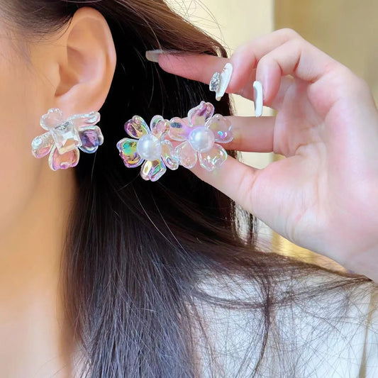 New fashion Transparent diamond pearl white Korean earrings - KE586