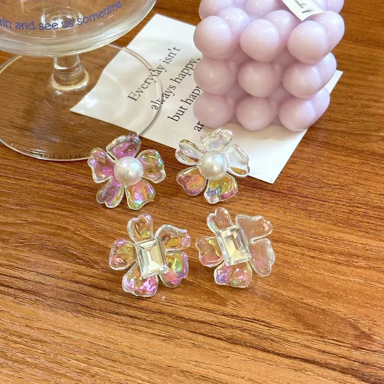 New fashion Transparent diamond pearl white Korean earrings - KE586