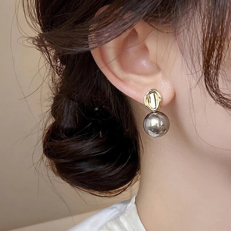 Metallic Grey Pearl Korean Earrings - KE588