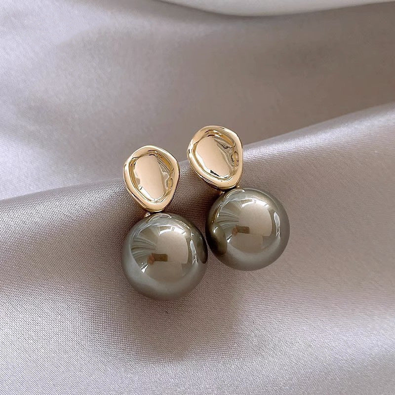 Metallic Grey Pearl Korean Earrings - KE588