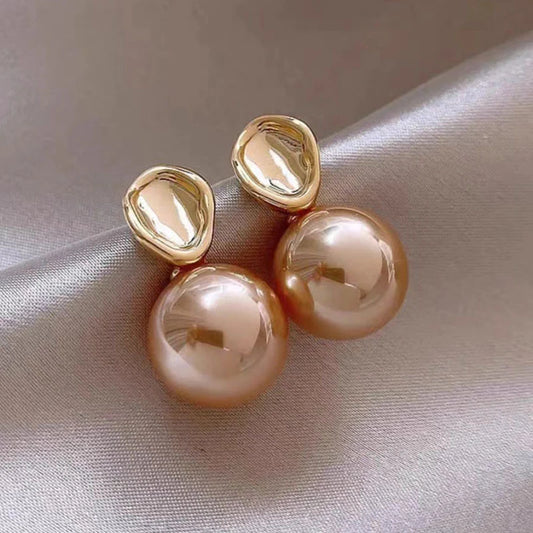 Metallic Pink Pearl Korean Earrings - KE589