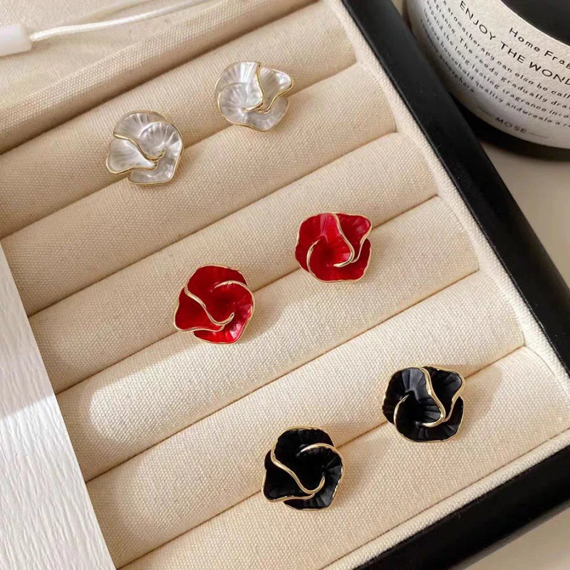 Drop glaze Camellia Korean earrings - KE593