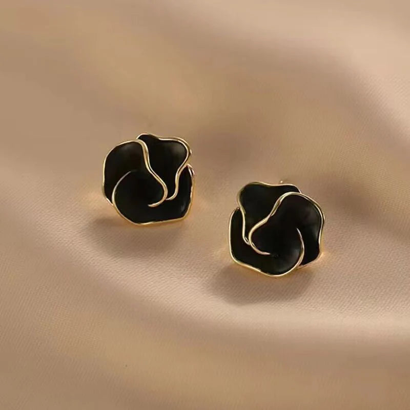 Drop glaze Camellia Korean earrings - KE593