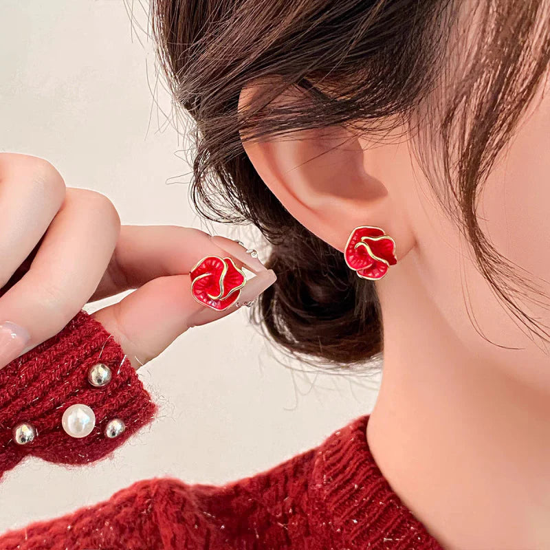 Drop glaze Camellia Korean earrings - KE593