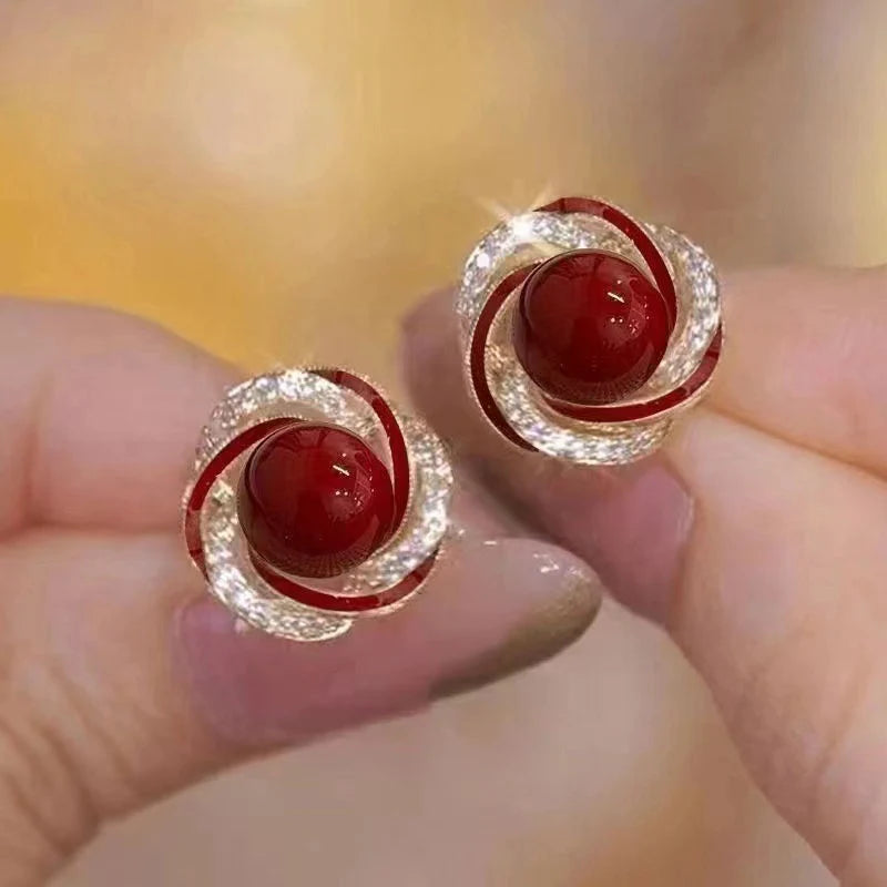 Colored Pearl French Fashion Earrings - Maroon- KE594