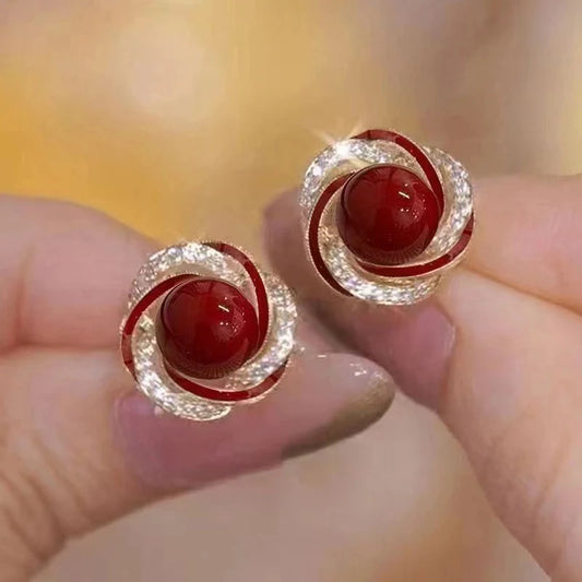 Colored Pearl French Fashion Earrings - Maroon- KE594