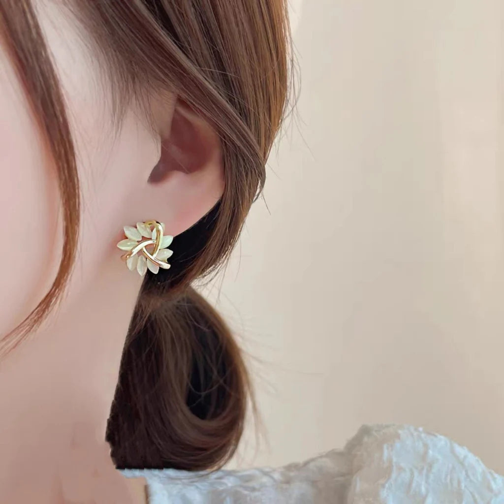 Cat's Eye Stone French Petal Earrings - KE598