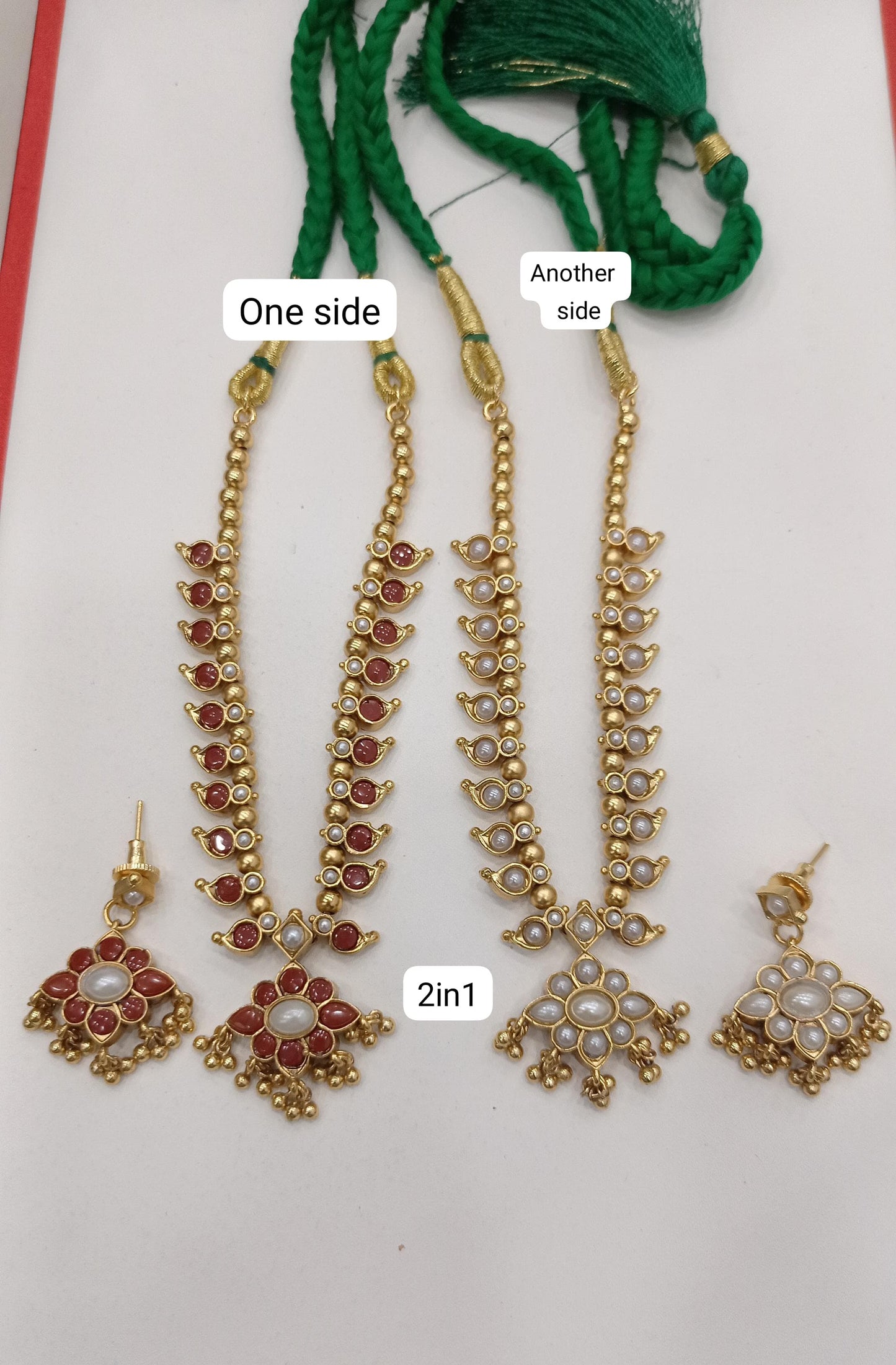 2 in 1 Coral with Pearl Jewellery set with Earrings - SHTC1480