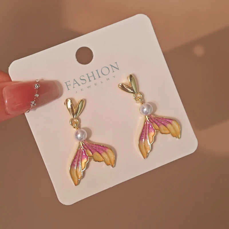 Korean Heart-Shaped Pearl Purple Gradient Fishtail Earrings - KE602