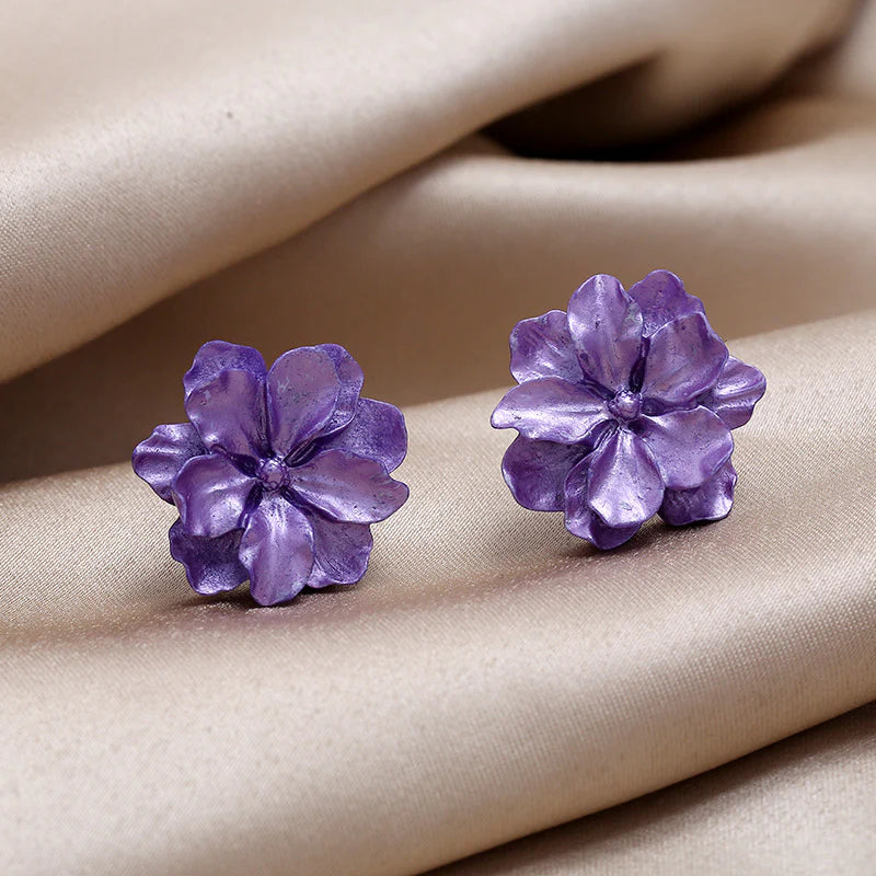 Korean Flower Earrings - Purple - KE613