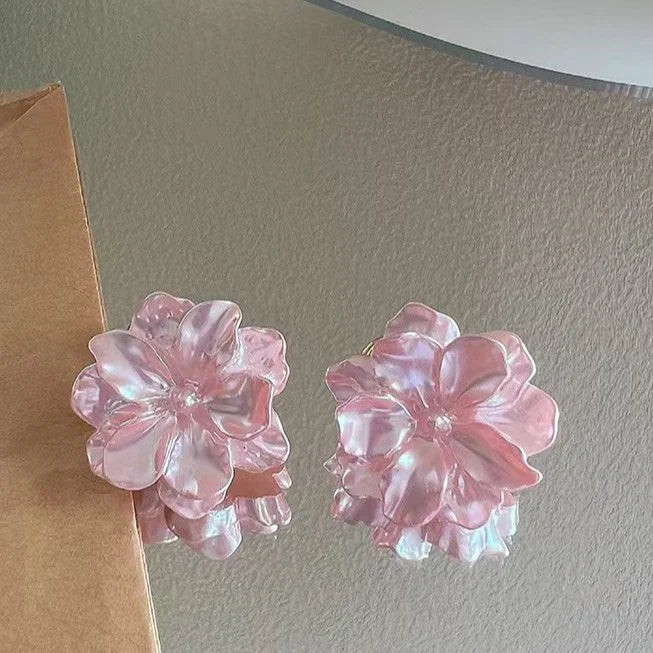 Korean Flower Earrings - Pink - KE615
