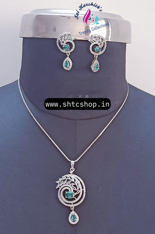 Dazzling Rhodium CZ Pendant Set - SHTC636