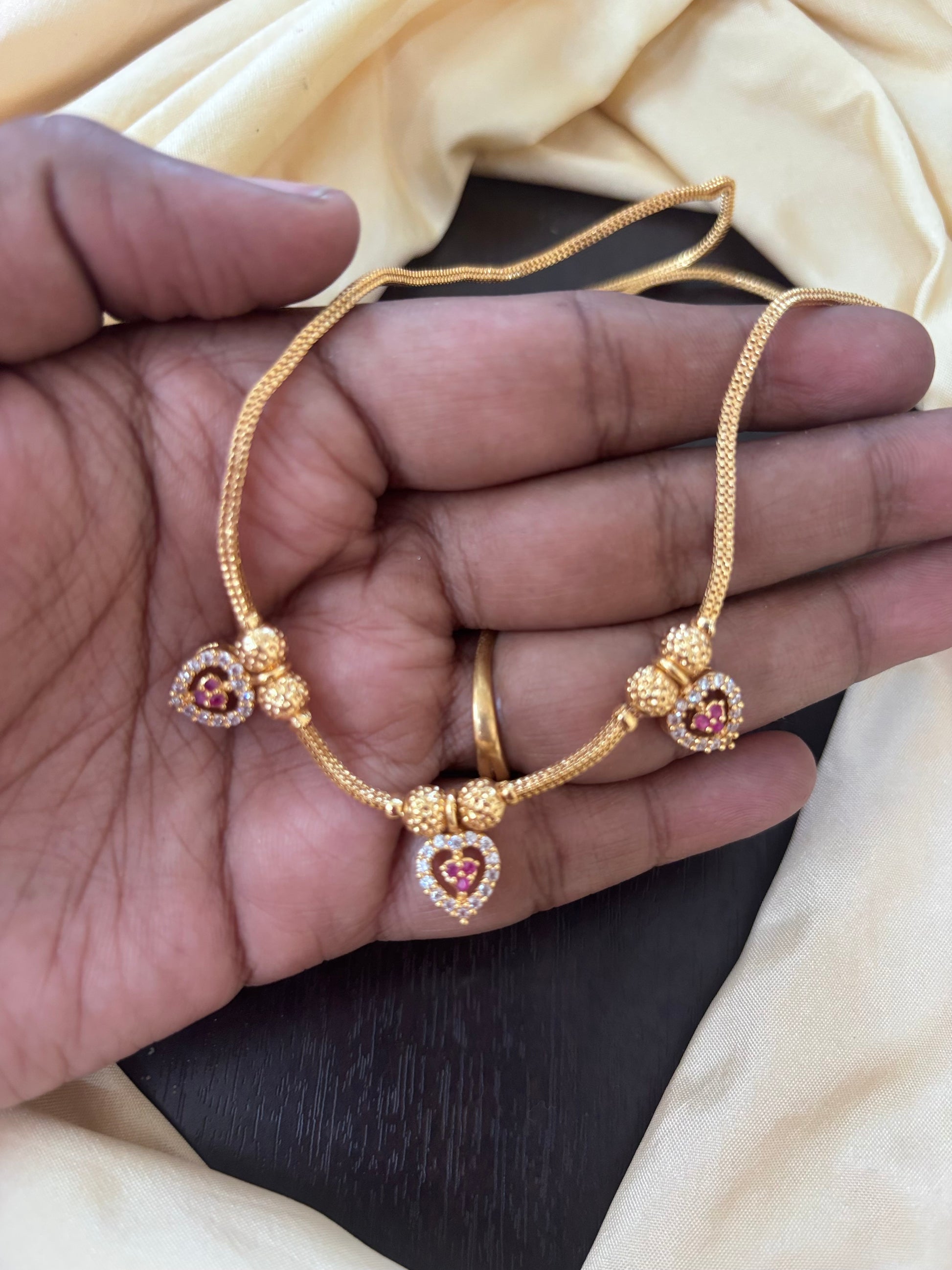 1gm Gold polished Short Necklace with AD Stones - SHTC1809