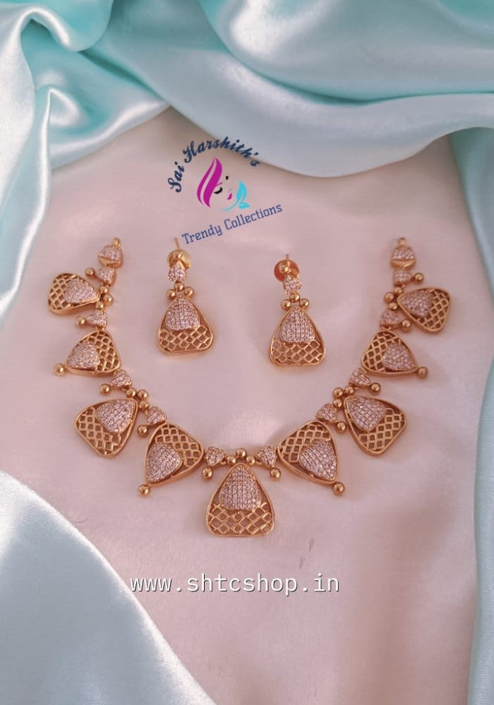 Luxurious Legacy: Gold Replica Design Necklace with CZ Stones - SHTC674